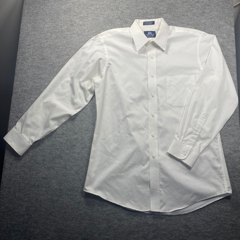 Stafford Mens Wrinkle Free White Dress Shirt 16 34 Long Sleeve Button Down
